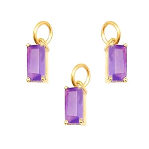 Amethyst Baguette Pendant 8x4mm Baguette Cut 18K Gold Vermeil 925 Sterling Silver Prong Set Pendant Birthstone Baguette Pendants