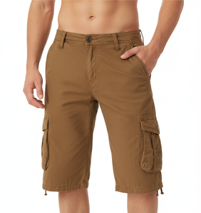 Pantalones Cortos Cargo Casuales Marrones para Hombre |   Ropa de Verano de Algodón Twill de Corte Holgado con Múltiples Bolsillos - Product Image 6