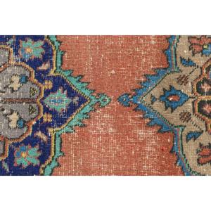 2,4x12,7 ft Vintage Rug, Turkish <b>Runner</b> Rug, <b>Red</b> Blue Animal Print Rug - Product Image 5