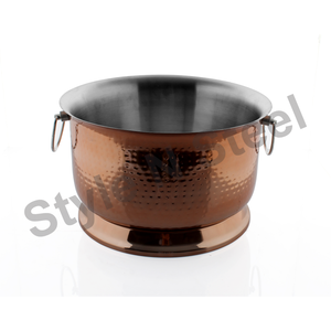 Hammered Stainless Steel Wine Chiller Collar Whiskey and for <b>Champagne</b> Beverage Tub Round Tub Burfi Design full polish Tub - Product Image 3