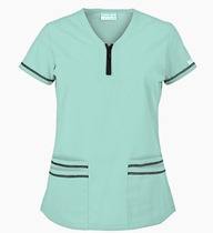 Haut de blouse médicale unisexe Prospersafe de haute qualité, personnalisé pour hôpitaux, col en V, manches courtes, en polyester et coton tricoté - Product Image 4