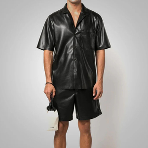 High Quality Breathable Solid <b>Leather</b> <b>Shirt</b> with Customized Logo High Street Style Casual Wear <b>Leather</b> <b>Shirts</b> For Men - Product Image 1