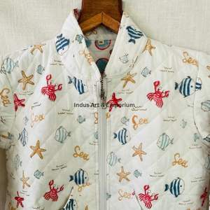 Chaqueta Acolchada de Algodón Vintage Hecha a Mano para Niños, Chaqueta Acolchada de Algodón Vintage Jaipuri de Manga Larga para Niños - Product Image 4