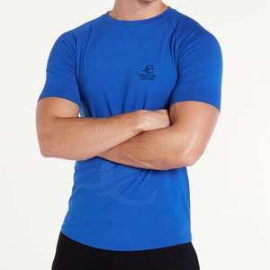 T-shirts de gym de couleur unie pour hommes avec manches courtes en polyester/coton tricoté prix d'usine en gros - Product Image 1
