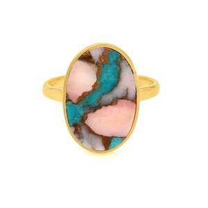 Haute qualité 925 solide en argent Sterling femmes bijoux fins bague Mohave rose opale cuivre Turquoise 12x16mm ovale lunette or - Product Image 5