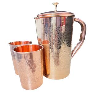 World Craft Impex 1500ML Eco-Friendly Pure <b>Copper</b> Water <b>Jug</b> Set 2 <b>Copper</b> Glasses Classic Metal Drinkware Custom Logo Restaurant - Product Image 4