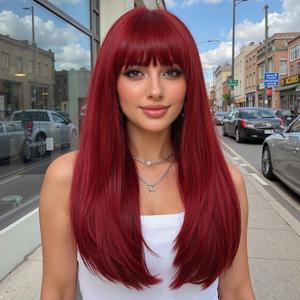Perruque synthétique rouge DWY de 24 pouces pour femme, fabriquée à la machine, cheveux réalistes et mignons, sans colle, offre de liquidation limitée, étirée de 10 pouces - Product Image 1