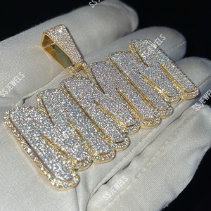 Colliers en argent sterling 925 plaqués rhodium avec pendentif en moissanite taille brillant VVS1 de 8,50 CTW, personnalisés, style hip-hop, lettres glacées - Product Image 5