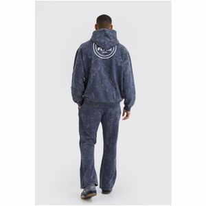 Chándal con capucha de algodón 100% de gran tamaño para hombre, ropa de invierno de estilo vintage con detalle de costura cuadrada, técnicas bordadas con cuentas - Product Image 6