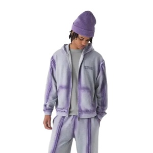 เสื้อฮู้ดซิปทรงบ็อกซี่โอเวอร์ไซส์สำหรับผู้ชาย สไตล์สตรีทแวร์ พิมพ์ลายแบบซันเฟด แอซิดวอช ดีไซน์ดิสเทรส สำหรับฤดูใบไม้ร่วง - Product Image 1