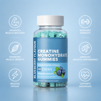 Permen Creatine Monohydrate Label Pribadi OEM Grosir Suplemen Pendukung Otot Rasa Blueberry Pabrik Botol 60s