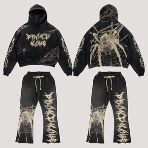 Chándal con Estampado de Pantalla Grande y Pedrería, Tejido Cálido y de Alta Densidad, para Ropa Urbana, Unisex - Product Image 1