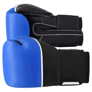 Blue And Black Faux Leather Boxing Gloves With <b>Velcro</b> Wrist <b>Strap</b> For Adults Training Use - Product Image 4