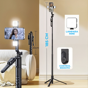 Palo de selfie telescópico con trípode y control remoto, soporte ajustable para teléfono móvil para transmisiones en vivo y luz de relleno - Product Image 4