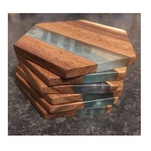 Posavasos de resina de madera Ppoxy, taza de té redonda cuadrada personalizada, posavasos de resina epoxi de madera de cristal - Product Image 2