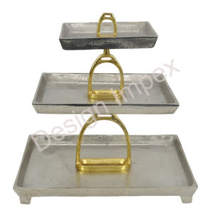Plateau de service à 3 niveaux style étrier Gold Horse, grand plateau à gâteaux, décoration de table pour mariage et événements, fournitures pour événements - Product Image 2