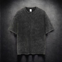 T-shirt à col rond noir lavé à l'acide pour hommes, nouveau design, doux 100% coton, coupe régulière, manches courtes, formel, écologique et respirant