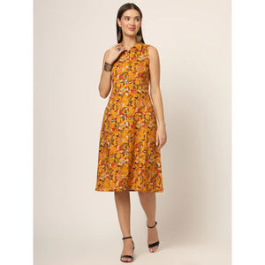Vestido midi moderno de algodón puro con estampado floral amarillo para mujer a precio de mayoreo, diseño moderno, se acepta personalización - Product Image 5