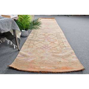 Tapis turc vintage 24ft X 11.4ft tapis en laine tissée plate beige et orange avec support en latex pour les décorations de salon - Product Image 4