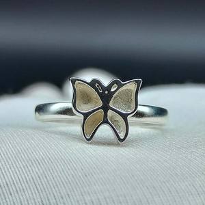 Bijou en argent sterling 925 plaqué or 14 carats, demi-monture de fiançailles, design papillon, sertissage à bélière, 6x8 mm, vide, pour résine de cendres - Product Image 2