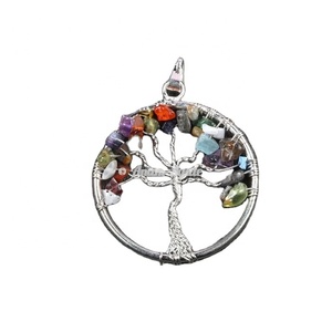 Tendance personnalisé arbre de vie pendentif agate collier de pierres précieuses avec forme de cercle sculpté de style Feng Shui - Product Image 1
