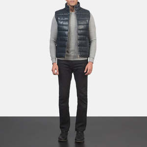 Gilet matelassé d'hiver décontracté Reeves en cuir bleu, coupe-vent, imperméable, léger, personnalisable, en polyester tricoté pour l'extérieur - Product Image 3