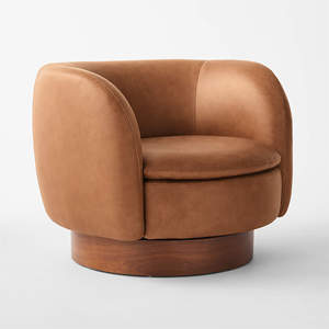 Fauteuil pivotant moderne en cuir avec structure en bois, fauteuil <span class=keywords><strong>de</strong></span> détente individuel, fauteuil d'appoint pour salon, appartement, hôtel - Product Image 3