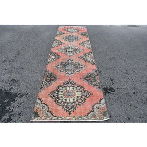 Tapis Vintage Orange Beige Laine Seagrass 3.2 X 11.2ft Turc Grande Zone Rectangle Couloir Motif Abstrait Latex pour Décoration de Chambre - Product Image 1
