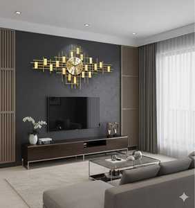 Horloge murale suspendue en métal doré avec affichage d'aiguille Design moderne pour la décoration de bureau de chambre à coucher de salon - Product Image 1