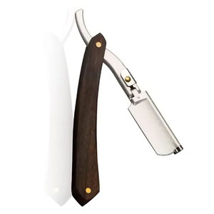 Nuevo diseño Barber Razor Acero inoxidable Madera Handel Plegable Straight Edge Barber Razor Afeitadora manual con impresión de logotipo personalizado - Product Image 2
