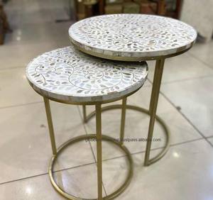 Royal Mother of Pearl Inlay Coffee Table Mesa de madera de diseño clásico para sala de estar con patrones y tamaños personalizados - Product Image 1