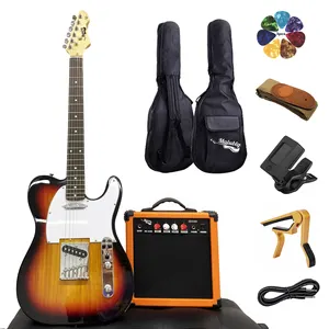 Paquete de guitarra eléctrica TL Sunburst listo para enviar/juego de guitarra/kit de guitarra con amplificador de 20 vatios, sintonizador, capo, bolsa de concierto, Correa a la venta