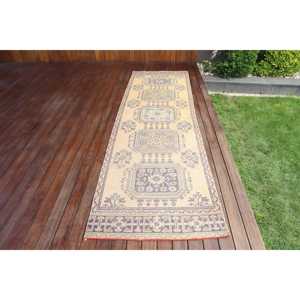 Alfombra vintage de 2.9x10.3 pies, alfombra turca, alfombra con motivos de plantas y árboles azules - Product Image 1