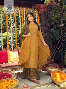 Diwali Collection Nouvelle Variété Élégance Dressing Tendance Coton Soie Kurti Sharara Avec Dupatta Avec Travail À La Main Au Taux Le Plus Bas - Product Image 5