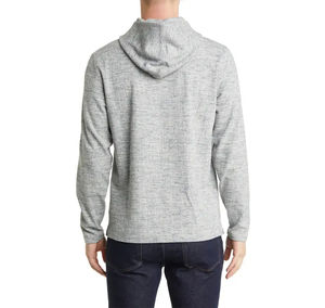 Sweat à capuche pour homme personnalisé OEM, gris, polaire léger, pull-over minimaliste, sans cordon de serrage, vente en gros d'usine, faible MOQ, en vrac - Product Image 2