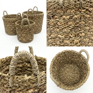Juego de Cestas de Almacenamiento de Jacinto de Agua y Hierba Marina Tejidas a Mano con Textura Trenzada y Asa en Forma de Arco, Decoración para Macetas y Jardineras, Arte Puro - Product Image 3