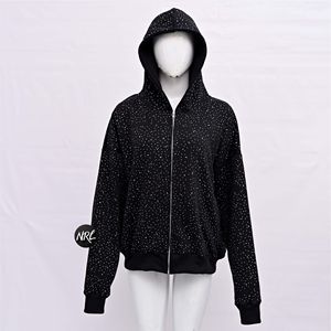 Sweat-shirt à capuche unisexe noir avec fermeture éclair et imprimé à pois scintillants, coupe classique, fermeture éclair personnalisée, sweat-shirt décontracté en polyester tricoté pour l'automne - Product Image 6