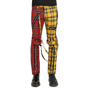 Tripp Gothic Style Bondage Pantalon Jaune-Rouge Plaid Punk Split Leg Design 100% Coton Respirant pour Hommes Femmes Toutes Tailles Disponibles - Product Image 1