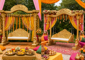 Asian Wedding Mehndi Stage <b>Swing</b> Premium Hindu Wedding Stage <b>Swing</b>/Jhula Set <b>Top</b> Selling Wedding Furniture For Decoration - Product Image 6