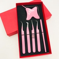 Ensemble de pinces à cils durables de haute qualité en revêtement rose avec miroir papillon et pointe pointue en acier inoxydable