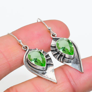 Elegante verde amatista piedra preciosa lágrima pendientes 925 plata esterlina hecho a mano Boho Chic gota colgante joyería regalo para ella - Product Image 3