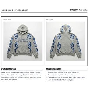 Sweat à capuche pour homme 2026 OEM, poids lourd, 500 g/m², mélange polyester/coton, tissu éponge français, broderie, coupe ample, pull-over, écologique - Product Image 6