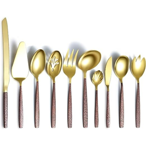 Colección brillante Heavy Duty Comprar en línea en la India Utensilios para servir de metal chapado en oro con juegos de cubiertos con mango rosa oscuro - Product Image 1