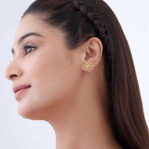 <b>Silver</b> Temple Yellow Gold Bezel Setting Diamond <b>Stud</b> and Hoop Earrings 165767 Trendy Flower Shape for Engagement - Product Image 3