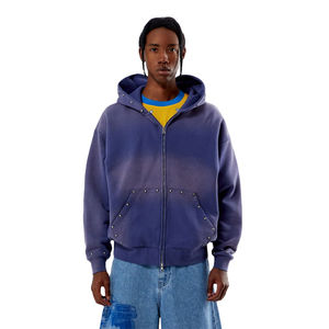 Sweats à capuche zippés sur mesure pour hommes pierre de poche prix de gros épaule tombante surdimensionnée délavée au soleil avec design unisexe à motifs - Product Image 1
