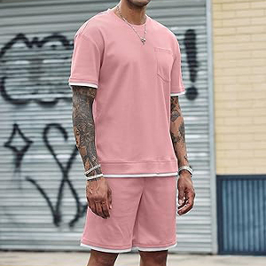 Summer New Men's Casual Breathable Shorts Sets Solid Print Short T Shirt Shorts Solid Tracksuit 2 Piece Set Brand - Product Image 3