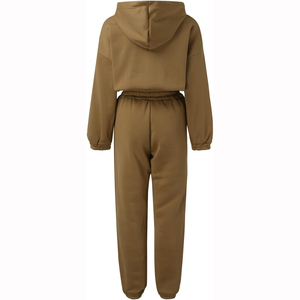 Chándal de mujer de alta calidad 100% algodón Jogging conjuntos de dos piezas de Invierno para mujer chándal de mujer de gran tamaño de Color sólido flexible - Product Image 6