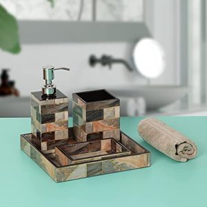Luxueux fait à la main noir quatre pièces distributeur de savon en résine écologique ensemble d'accessoires de salle de bain meilleure qualité CRAFT ZONE EXPORT - Product Image 4