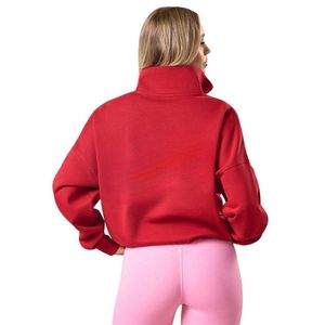 Sudadera roja con cremallera de 1/4 para mujer, estilo casual, holgada, de manga larga, transpirable, para invierno - Product Image 2