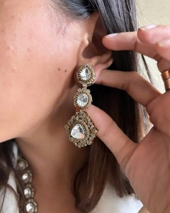 Ensemble de collier Polki de créateur de luxe victorien avec boucles d'oreilles bijoux de mariée en laiton polonais pour la célébration de mariage et de fête - Product Image 4